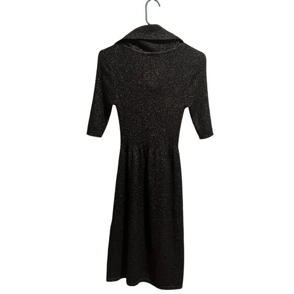 Evan Picone Sweater Dress Womens Small Black Short Sleeve Knee Length Cowl Neck - Picture 2 of 6